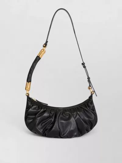 Balmain Hobo Shoulder Bag Calfskin Strap Detail In Black