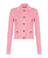 Balmain Perforated Knit Short Cardigan With Patch Pockets In Pink