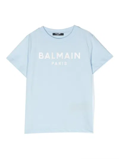 Balmain Kids' Holographic-logo T-shirt In Blue