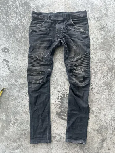 Pre-owned Balmain Homme Aw11 Baked Biker Denim By Decarnin In Black