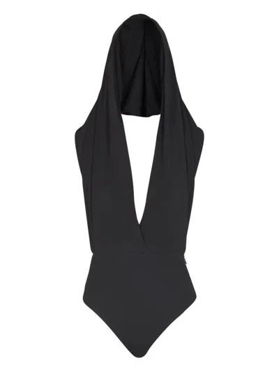 Balmain Hooded Bodysuit In Black