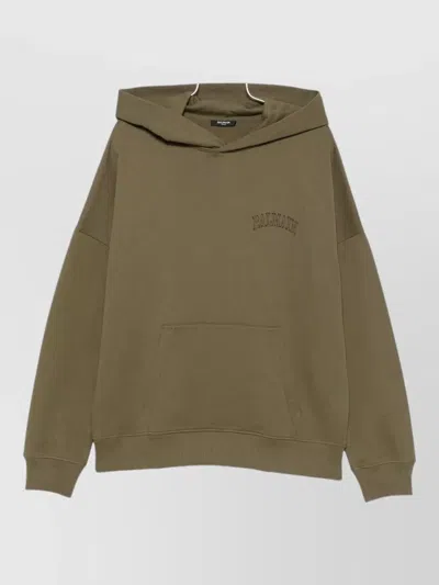Balmain Hooded Cotton Jersey Long Sleeve Top In Green