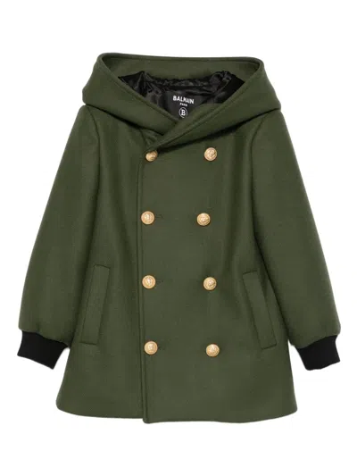 Balmain Hooded Double-breasted Wool Coat