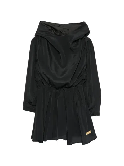 Balmain Kids' Hooded Gathered-waist Long-sleeve Dress In Black