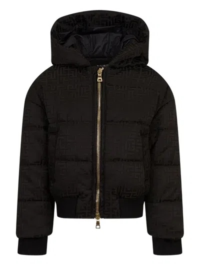 Balmain Hooded Pattern Jacket In Black