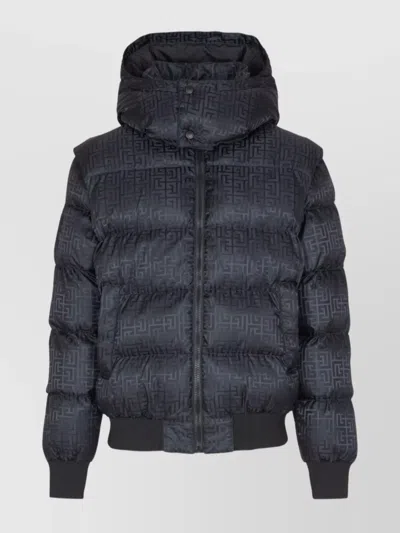 BALMAIN HOODED QUILTED JACKET RIBBED CUFFS