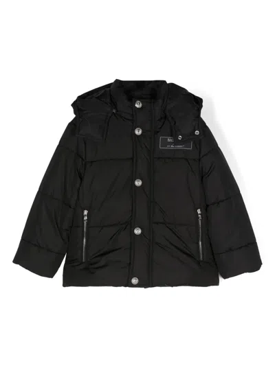 Balmain Kids' Hooded Recycled-polyamide Puffer Jacket In Black