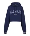 Balmain Gingham Paris Hoodie In Navy Blue