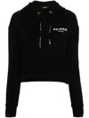 Balmain Flocked Logo Cotton Crop Hoodie