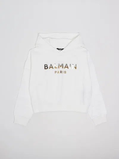 Balmain Kids' Hoodie Sweatshirt In Bianco