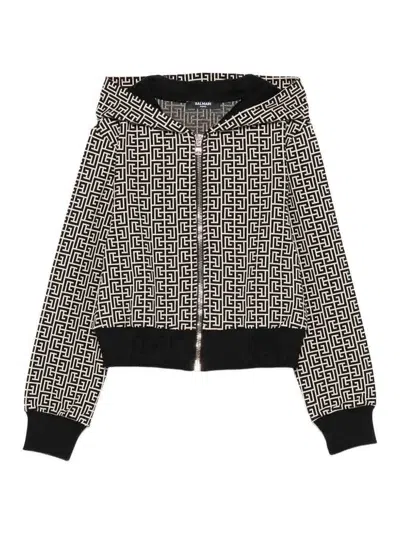 Balmain Kids' Hoodie With All-over Pb Monogram Motif In Gray