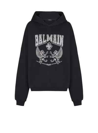 BALMAIN HOODIE WITH CRYSTAL EMBROIDERY