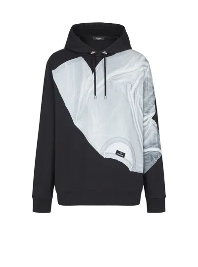 Balmain Hoodie With T-shirt Print In Black