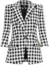 Balmain Long Tweed Houndstooth Blazer In White