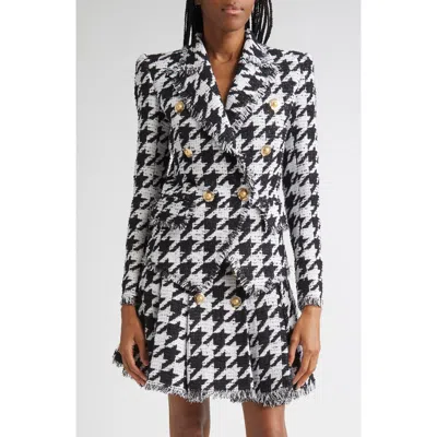 Balmain Houndstooth Check Fringe Jacket In Black