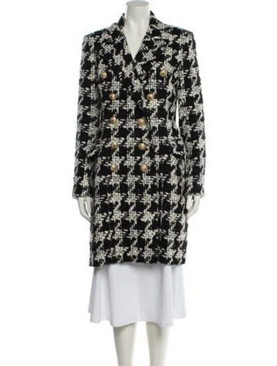 Pre-owned Balmain Houndstooth Coat Wool Coat In Black