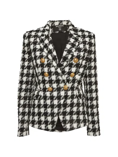 Pre-owned Balmain Houndstooth Double-breasted Blazer In Black