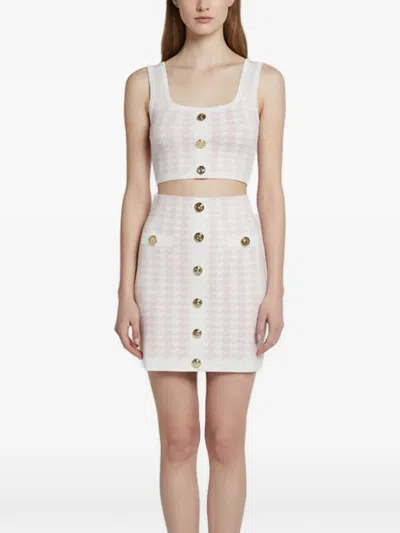 Pre-owned Balmain Houndstooth Knit Skirt Set (set Of Two) In White