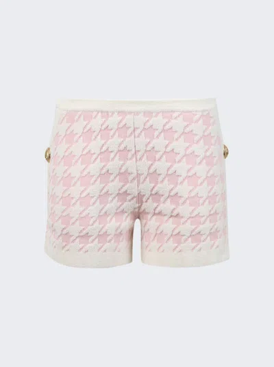Balmain Houndstooth Light Tweed Shorts In Pink