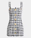 Balmain Houndstooth Tweed Mini Dress In Navy White