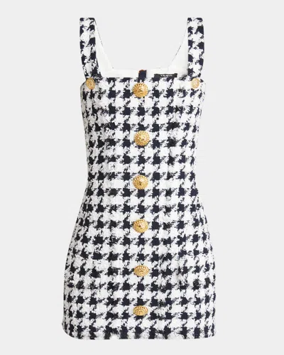 Balmain Houndstooth Tweed Mini Dress In Monochrome