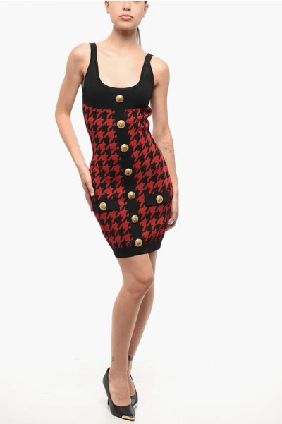 Balmain Houndstooth Motif Two-tone Mini Dress In Multi