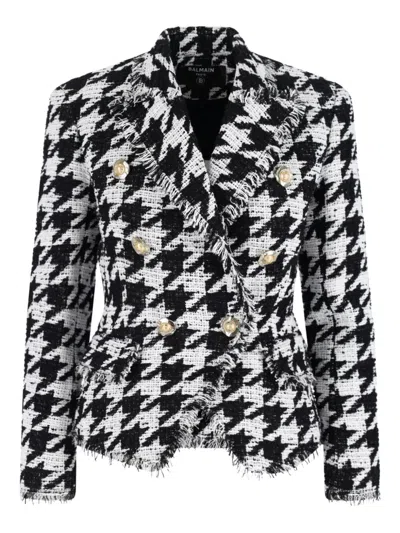Balmain Houndstooth-pattern Fringed Blazer