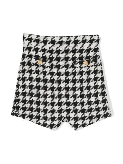 Balmain Kids' Houndstooth-pattern Knitted Skirt In Multi