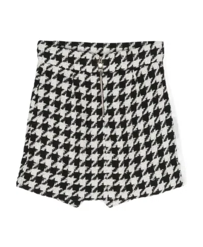 Balmain Houndstooth-pattern Knitted Skirt In Black