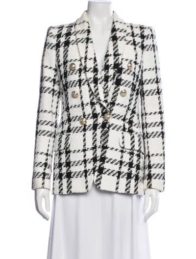 Pre-owned Balmain Houndstooth Print Blazer In White