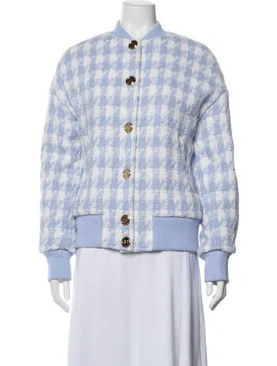 Pre-owned Balmain Houndstooth Print Bomber Jacket In Blue