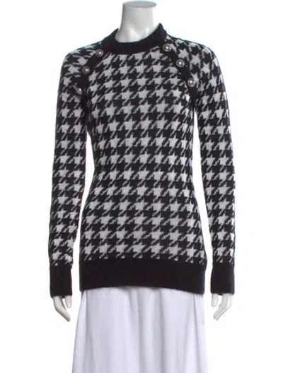 Pre-owned Balmain Houndstooth Print Crew Neck Sweater In Black