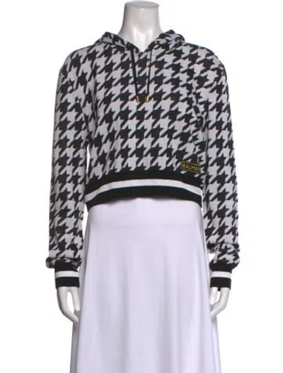 Pre-owned Balmain Houndstooth Print Crew Neck Sweater In White