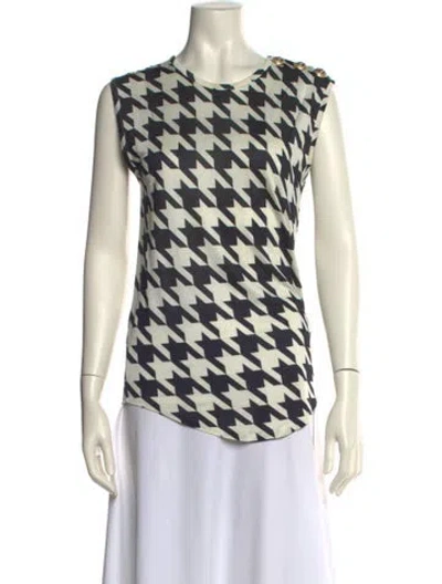 Pre-owned Balmain Houndstooth Print Crew Neck Top In Black