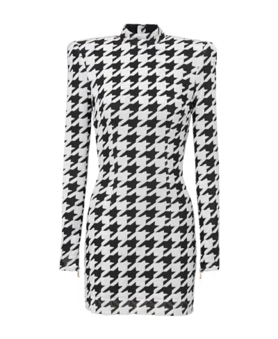 Balmain Houndstooth-print Fitted Dress In White
