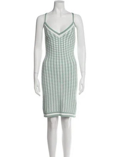 Pre-owned Balmain Houndstooth Print Knee-length Dress In Green