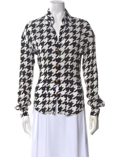 Pre-owned Balmain Houndstooth Print Long Sleeve Blouse In Multi
