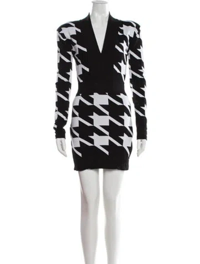 Pre-owned Balmain Houndstooth Print Mini Dress In Black