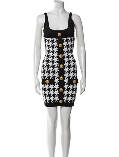 Pre-owned Balmain Houndstooth Print Mini Dress In Black