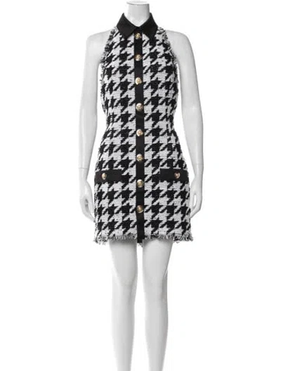Pre-owned Balmain Houndstooth Print Mini Dress In Black/white