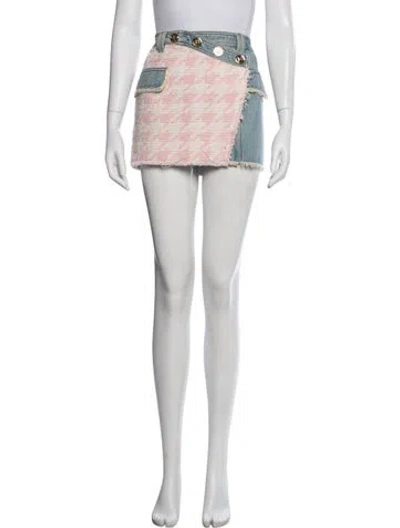 Pre-owned Balmain Houndstooth Print Mini Skirt In Blue/pink