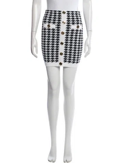 Pre-owned Balmain Houndstooth Print Mini Skirt W/ Tags In White