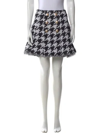 Pre-owned Balmain Houndstooth Print Mini Skirt In White