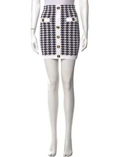 Pre-owned Balmain Houndstooth Print Mini Skirt In White