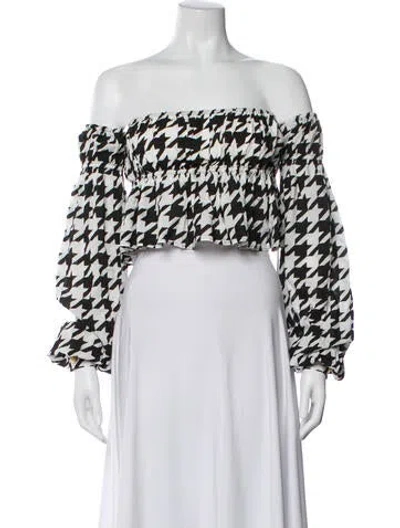 Pre-owned Balmain Houndstooth Print Off-the-shoulder Crop Top W/ Tags In Gray