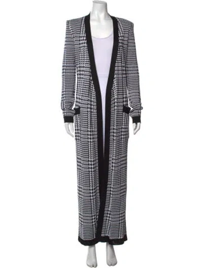 Pre-owned Balmain Houndstooth Print Open Front Sweater W/ Tags In Black/white