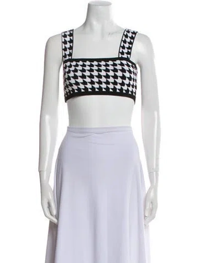 Pre-owned Balmain Houndstooth Print Square Neckline Crop Top In Black