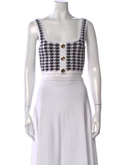 Pre-owned Balmain Houndstooth Print Square Neckline Crop Top In Black