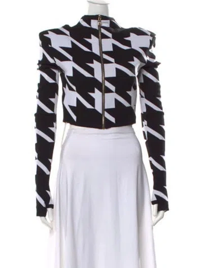 Pre-owned Balmain Houndstooth Print Turtleneck Sweater In Black
