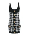Balmain Hounstooth Knitted Minidress With Logoed Buttons In Black